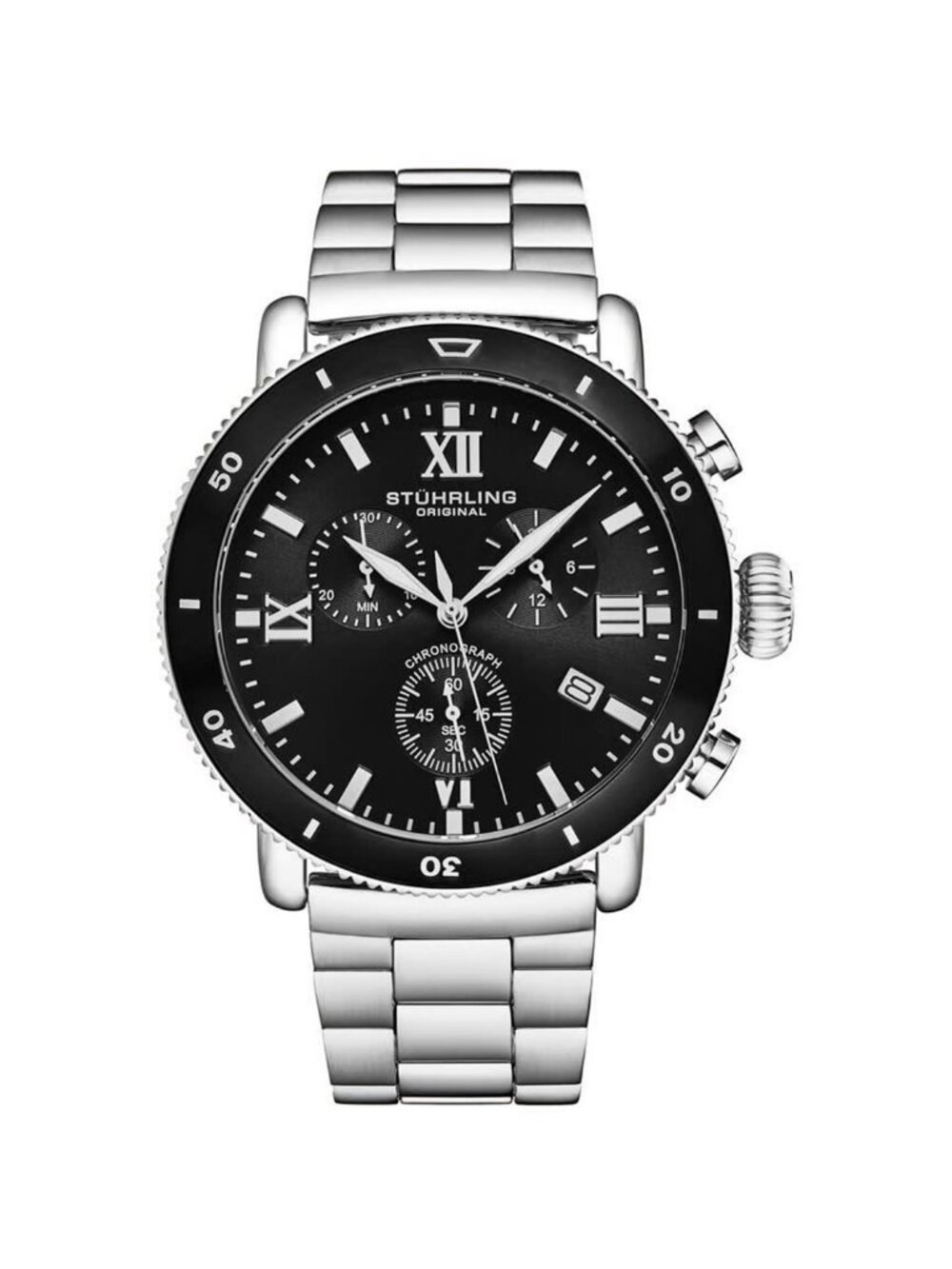 NWT Stuhrling Original Monaco Chronograph Quartz Black Dial Men's Watch